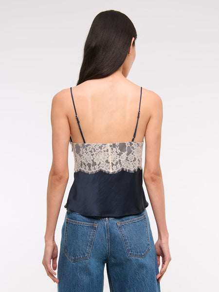 Chika Lace Summer Top - back shot on model, navy with cream lace - Miss Mosa By Akanksha