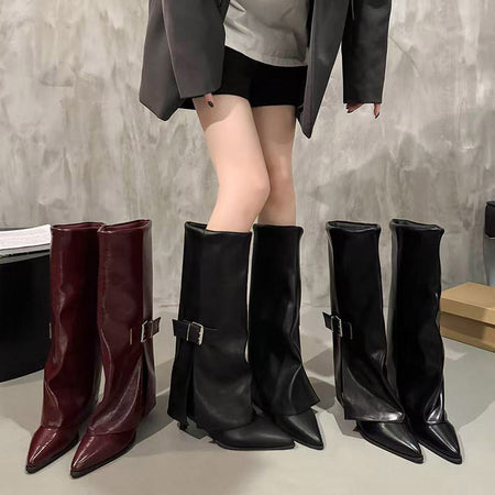 Chloe Mid Calf Pointed Boots - styled group shot, burgundy and black - Miss Mosa By Akanksha