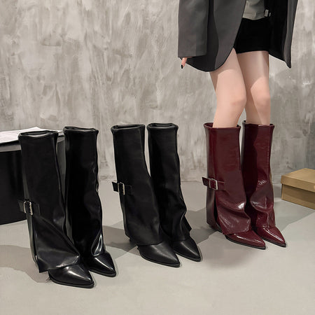 Chloe Mid Calf Pointed Boots - styled group shot, black and burgundy - Miss Mosa By Akanksha