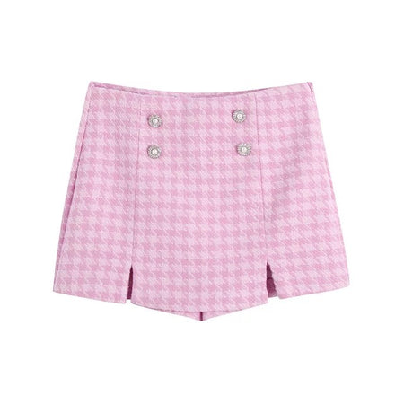 Chloey Luxe Tweed 2 Pc Set - Set of Jacket and Skirt - flat-lay shot of skirt, pink - Miss Mosa By Akanksha