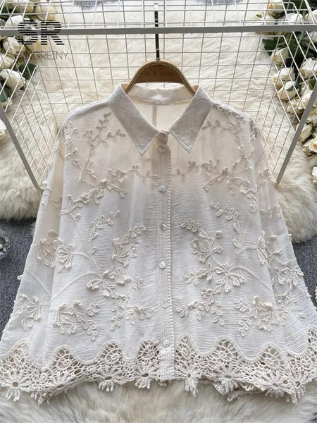 Cia Embroidered Cotton Shirt In Beige - front flat-lay product shot on hanger - Miss Mosa By Akanksha
