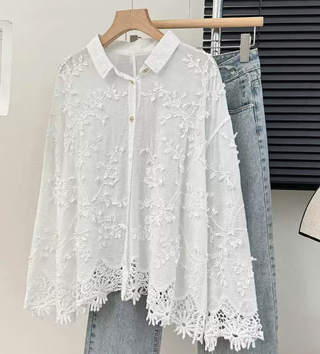 Cia Embroidered Cotton Shirt In White - flat-lay product shot on hanger - Miss Mosa By Akanksha