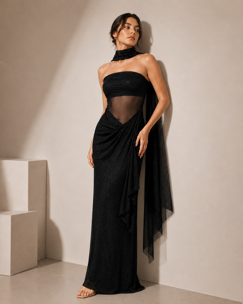 Ciana Shimmer Maxi Dress With Scarf