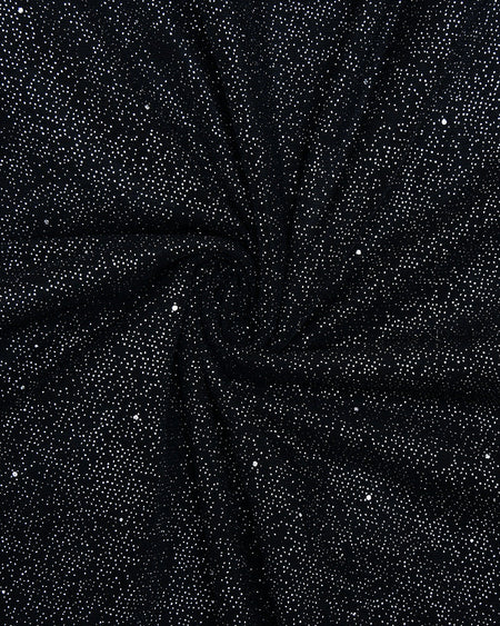 Ciana Shimmer Maxi Dress With Scarf - close-up of fabric detail, black - Miss Mosa By Akanksha