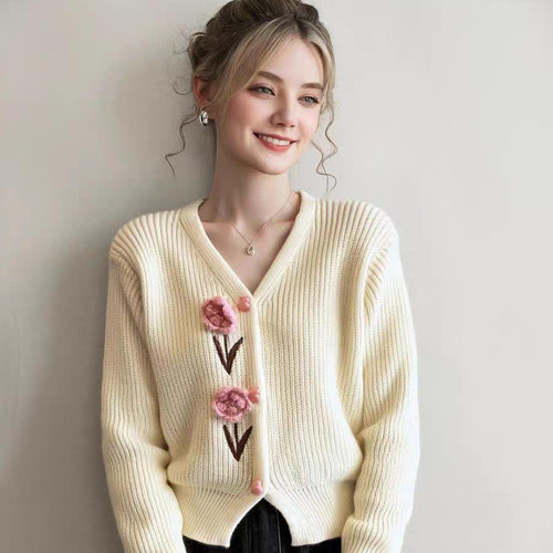 Cielia Flower Woolen Cardigan