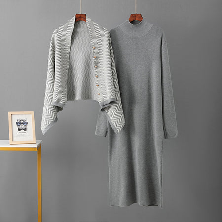 Cinzia Midi Dress With Cape - flat-lay shot, grey - Miss Mosa By Akanksha