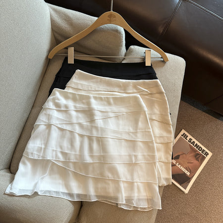 Cira Ruffle Skorts - flat-lay shot, white and black - Miss Mosa By Akanksha