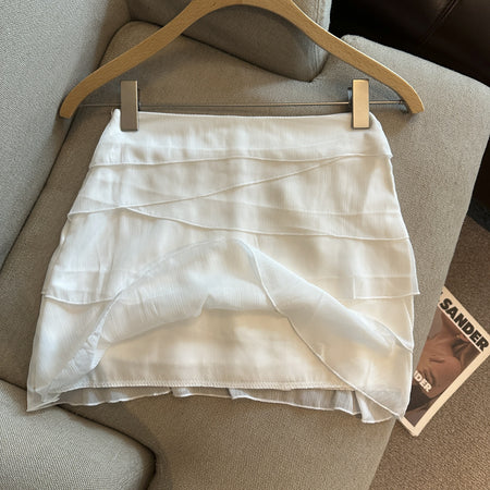 Cira Ruffle Skorts - flat-lay shot, white - Miss Mosa By Akanksha