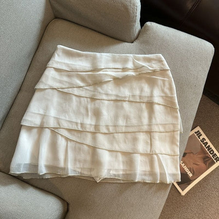 Cira Ruffle Skorts - flat-lay shot, cream - Miss Mosa By Akanksha