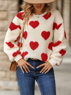 Clara Heart Woolen Sweater - front shot, cream with red hearts - Miss Mosa By Akanksha