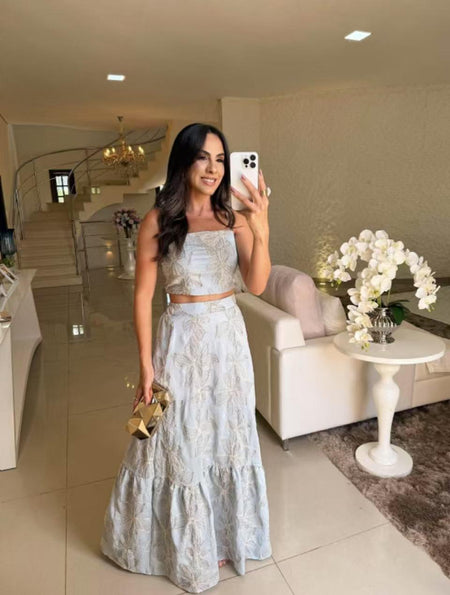 Clarisse Summer Holiday Coord Set In Blue - full-length mirror shot on model - Miss Mosa By Akanksha