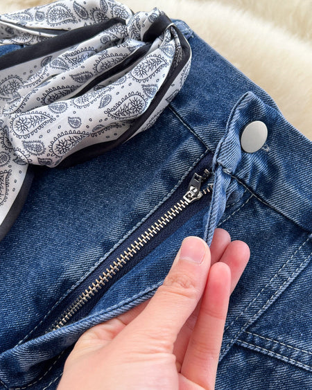 Cleo Denim Midi Skirt - fabric detail shot, dark blue denim - Miss Mosa By Akanksha