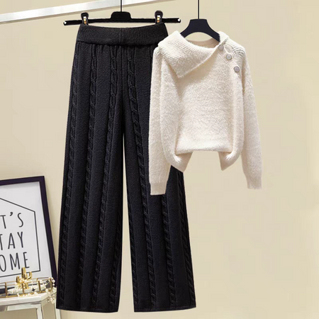 Cleo Luxe Coord Set With Jacket - flat-lay shot, black trousers and cream top - Miss Mosa By Akanksha