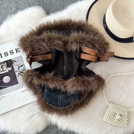 Clio Fur Tube Top In Black - flat-lay product shot - Miss Mosa By Akanksha