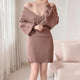 Clio Winter Knitted Dress - front shot on model, taupe - Miss Mosa By Akanksha