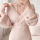 Clio Winter Knitted Dress - close-up of bodice, pink - Miss Mosa By Akanksha