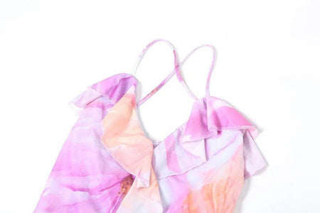 Clove Ruffled Summer Maxi Dress In Purple - close-up of back straps and ruffle - Miss Mosa By Akanksha