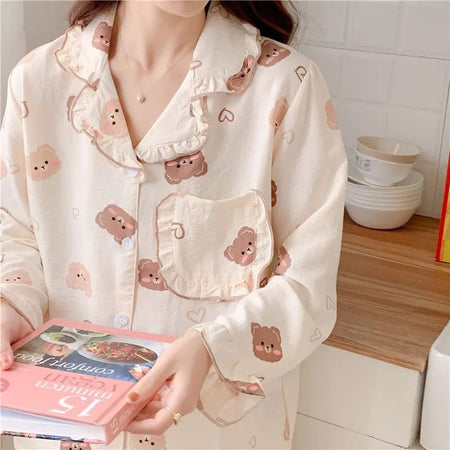 Coco Floral Cotton Nightsuits - close-up of fabric texture, white - Miss Mosa By Akanksha