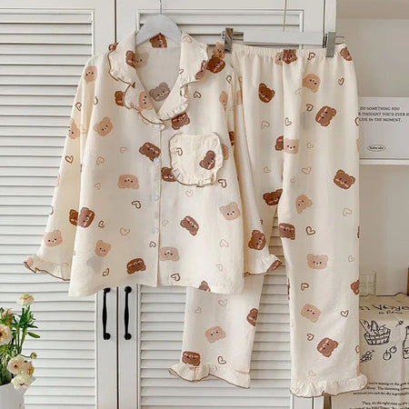 Coco Floral Cotton Nightsuits - hanging product shot, white - Miss Mosa By Akanksha