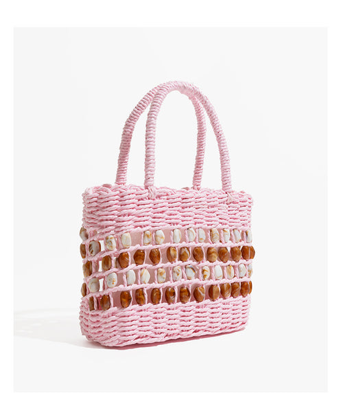 Coco Straw Beads Hand Bag With Pouch