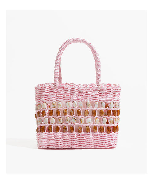 Coco Straw Beads Hand Bag With Pouch