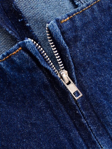 Coline Halterneck Mini Dress - zip detail shot, dark denim blue - Miss Mosa By Akanksha