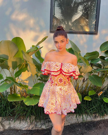 Como Luxe Summer Dress in Pink - full-length shot on model, multicolour - Miss Mosa By Akanksha