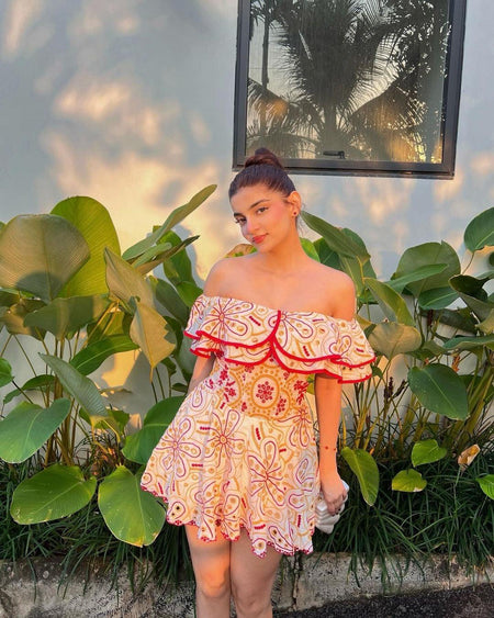 Como Luxe Summer Dress in Pink - full-length shot on model, multicolour - Miss Mosa By Akanksha