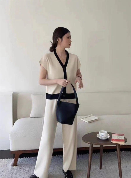 Congo Knitted Co-ord Set - side shot on model, cream - Miss Mosa By Akanksha