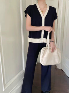 Congo Knitted Co-ord Set - front shot on model, navy - Miss Mosa By Akanksha