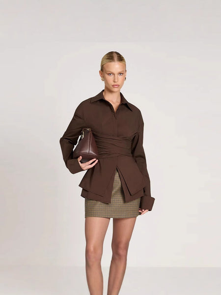 Connie Summer Top - full-length front shot on model, brown - Miss Mosa By Akanksha