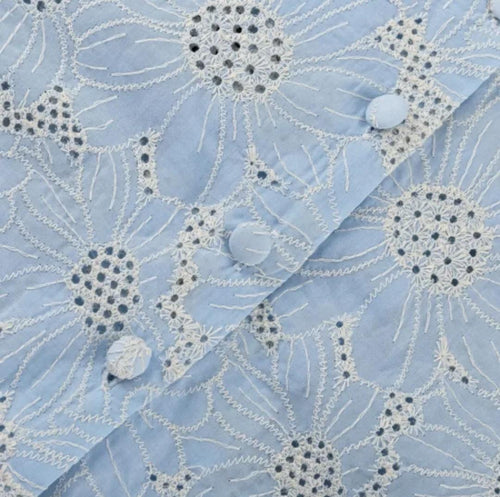 Coral Eyelet  Summer Top In Blue