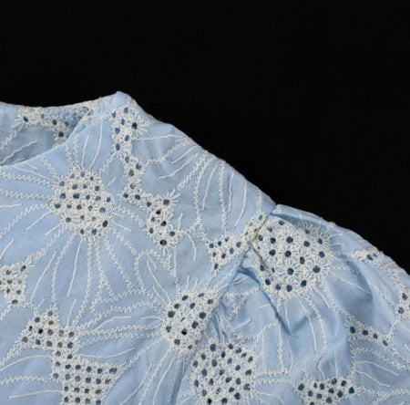 Coral Eyelet Summer Top In Blue - close-up of shoulder detail - Miss Mosa By Akanksha