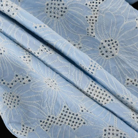 Coral Eyelet Summer Top In Blue - close-up of draped eyelet fabric - Miss Mosa By Akanksha