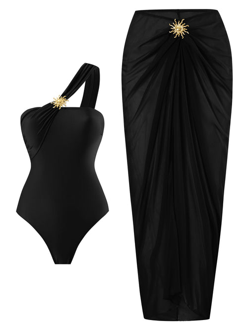 Coral Swimsuit With Skirt