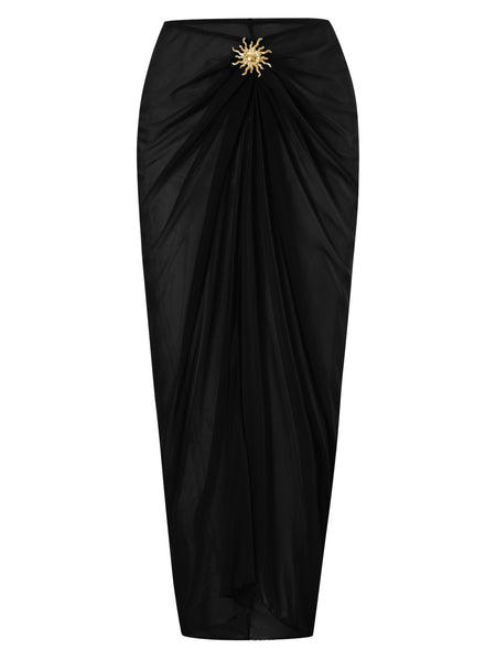 Coral Swimsuit With Skirt - flat-lay skirt shot, black - Miss Mosa By Akanksha