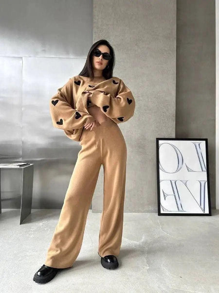 Cordian Heart Luxe Winter Coord Set - full-length front shot on model, camel - Miss Mosa By Akanksha