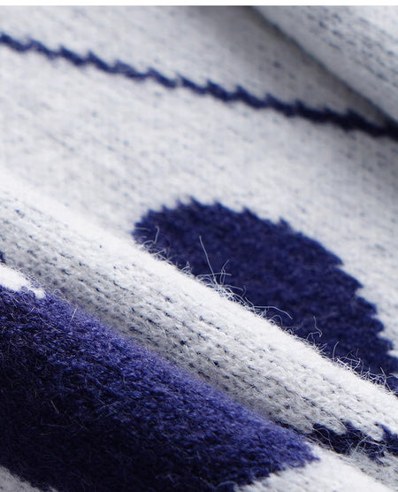 Cosette Heart Woolen Sweater - close-up of fabric detail, off-white and navy blue - Miss Mosa By Akanksha