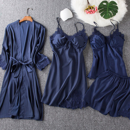 Cosmia Loungewear Set - Set Of 4 In Navy Blue - flat-lay product shot of four-piece loungewear set - Miss Mosa By Akanksha