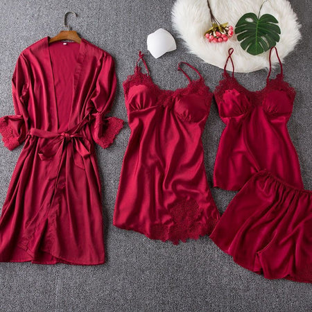 Cosmia Loungewear Set - Set Of 4 In Red - flat-lay product shot of four-piece loungewear set - Miss Mosa By Akanksha