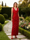 Cosmos Luxe 3D Floral Maxi Dress - Maroon / M