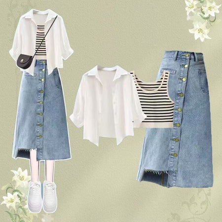 Costa summer Coord Set of 3 In White - styled outfit layout shot of the three-piece set - Miss Mosa By Akanksha