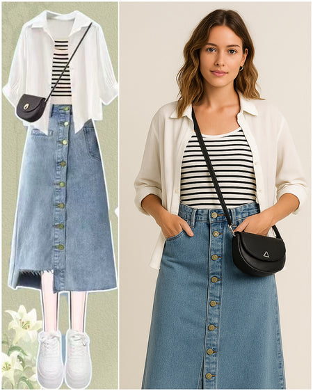 Costa summer Coord Set of 3 In White - styled outfit layout shot with on-model comparison - Miss Mosa By Akanksha