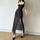 Cougar Ruffled Bodycon Maxi Dress - front shot on model, black - Miss Mosa By Akanksha