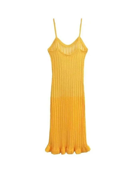 Cove soft knit dress In Mustard - front shot on mannequin - Miss Mosa By Akanksha
