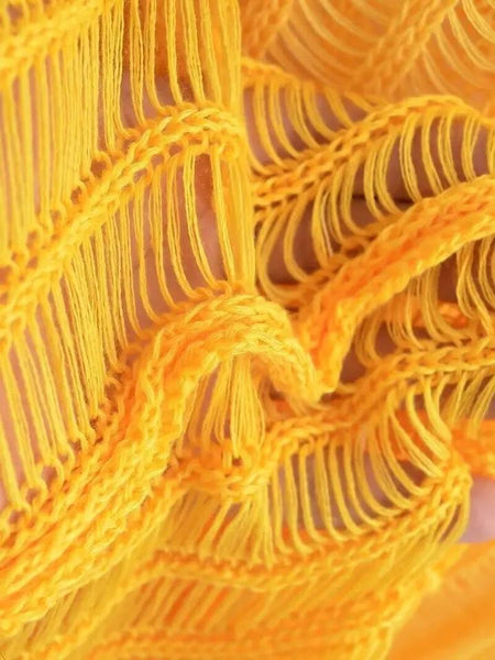 Cove soft knit dress In Mustard - close-up of open knit fabric - Miss Mosa By Akanksha
