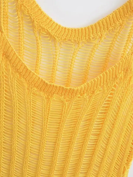 Cove soft knit dress In Mustard - close-up of knit neckline - Miss Mosa By Akanksha