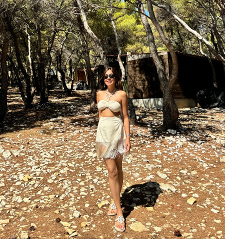 Coya 2 Piece Coord Set - Resortwear Set - full-length shot on model, cream - Miss Mosa By Akanksha