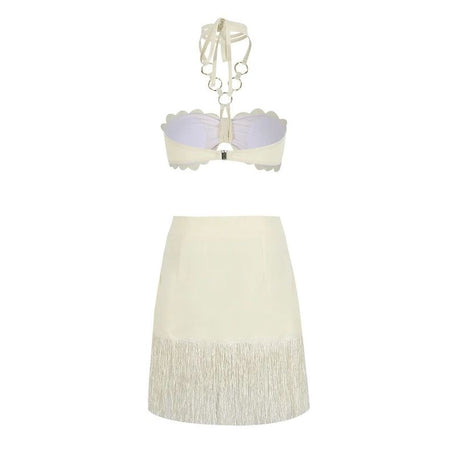 Coya 2 Piece Coord Set - Resortwear Set - back styled flat-lay shot, cream - Miss Mosa By Akanksha