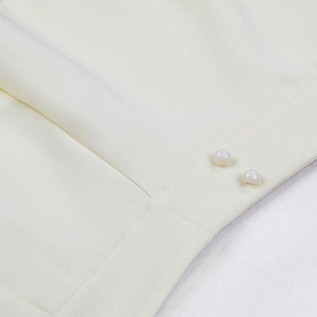 Coya 2 Piece Coord Set - Resortwear Set - close-up of pearl button, cream - Miss Mosa By Akanksha